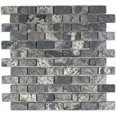 1" x 2" Tumbled Slate Mosaic in Ostrich Grey