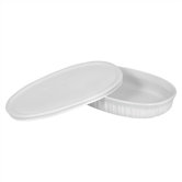 French White 23 oz. Oval Dish with Plastic Cover