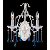 Opulence  Candle Wall Sconce in Antique White and Aqua Crystal