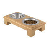 Small Wooden Raised Double Dog Feeder