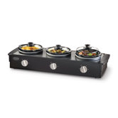 2.5 Quart Triple Slow Cooker Buffet in Stainless Steel and Black