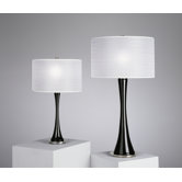Kate Small Table Lamp in Black Glass with White Pleated Organza Shade
