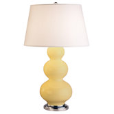 Triple Gourd Large Table Lamp in Butter with Antique Silver Base