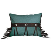 Cheyenne Faux Tooled Leather Pillow with Conchos in Turquoise