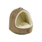 Hooded Suede / Sheepskin Cat Bed in Tan
