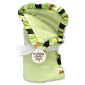 Giggles Velour Baby Blanket in Sage Green with Green Striped Trim
