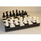 Alabaster Inlaid Chest Chess Set in Black / White