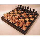 Alabaster Chest Chess Set in Black / Brown