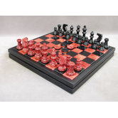 Alabaster Chest Chess Set in Red / Black