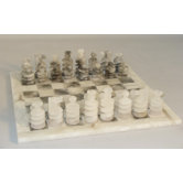 Spiral Alabaster Chess Set in Grey / White
