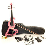 Silent Electric Violin with Bow, Headphones, Gig Bag in Pink