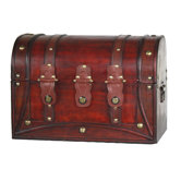 Antique Style Wood and Leather Trunk with Round Top