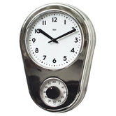 Retro Kitchen Timer Wall Clock in Chrome Silver