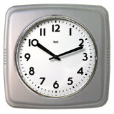 Square Retro Wall Clock in Satin Silver