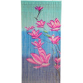 Pink Flower on Blue Background Curtain