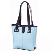 Colored Vachetta Small Open Tab Tote in Blue/Caf&eacute;