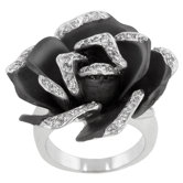 Clear Cubic Zirconia Onyx Bloom Cocktail Ring
