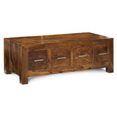 Cube Sheesham Trunk Coffee Table with Eight Drawers