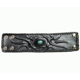 Black Tribal Leather Bracelet with Center Turquoise Look