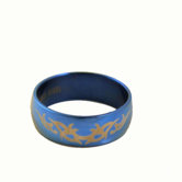 Tribal Etched Blue Stainless Steel  Ring
