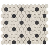 Vintage 11" x 12-5/8" Porcelain Hexagon Mosaic in Antique with Black Dot