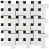 Basket Weave 9-3/4" x 9-3/4" Porcelain Mosaic in White and Black