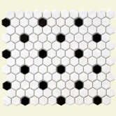 Retro 12" x 10-1/4" Porcelain Hexagon Mosaic in White with Black Dot