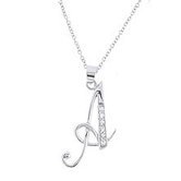 Sterling Essentials Sterling Silver Cubic Zirconia Script Initial Necklace