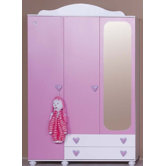 Kleiderschrank 3-t&uuml;rig "Daisy" in Wei&szlig; / Pink gl&auml;nzend