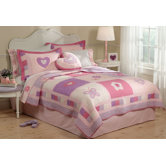 Spring Hearts Quilt with Pillow Sham, Dust Ruffle, Sheet Set, and Valance