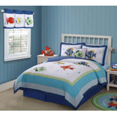 Colorful Sea Quilt with Pillow Sham, Sheet Set, Pillow, Bed Skirt, and Valance