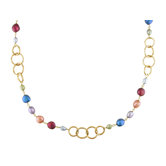 Irregular Pearl Necklace with Yellow Plated Brass Brushed Round Links