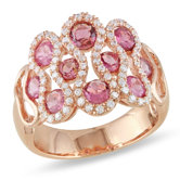 Silver Pink Rhodium Plated Pink Tourmaline and Cubic Zirconium Fashion Ring