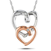 White and Pink Gold Rope-chain Round-cut A Quarter Carat of Diamond Heart Pendant