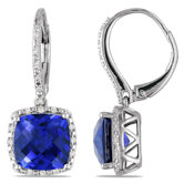 Cushion Cut Diamonds and Blue Sapphire Hoop Earrings