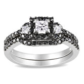 White Gold Princess and Round Cut Diamond Bridal Set Ring