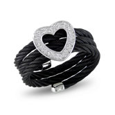 Stainless Steel Round Cut Diamond Cable Ring