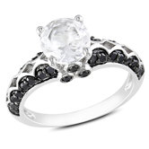 Sterling Silver Round Cut Diamond and Sapphire Ring