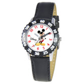 Kid's Mickey Mouse Time Teacher Watch in Black Leather