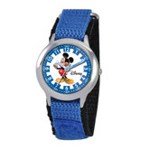 Kid's Mickey Mouse Time Teacher Velcro Watch in Blue Nylon