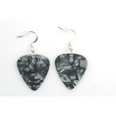 Guitar Pick Earrings in Charcoal with Silver Swirled Charm