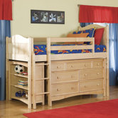 Cottage Twin Low Loft Bed with Bookcase and Wakefield Dresser