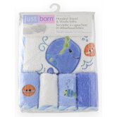 Just Born Woven Terry Hooded Towel and 4 Pieces Washcloths Set