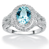 Platinum/Silver Blue Topaz and Diamond Accent Ring