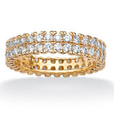 18k Gold/Silver Round Cubic Zirconia Double-Row Eternity Band