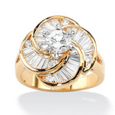 14k Gold Plated Round/Baguette Cubic Zirconia Ring