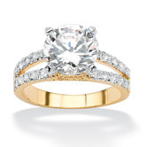 Gold Plated Round Cubic Zirconia Split-Shank Ring
