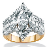 14k Gold Plated Round and Baguette Cubic Zirconia Ring