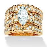 14k Gold Plated Marquise and Round Cubic Zirconia Wedding Ring Set