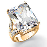 Emerald-Cut and Round Cubic Zirconia Ring